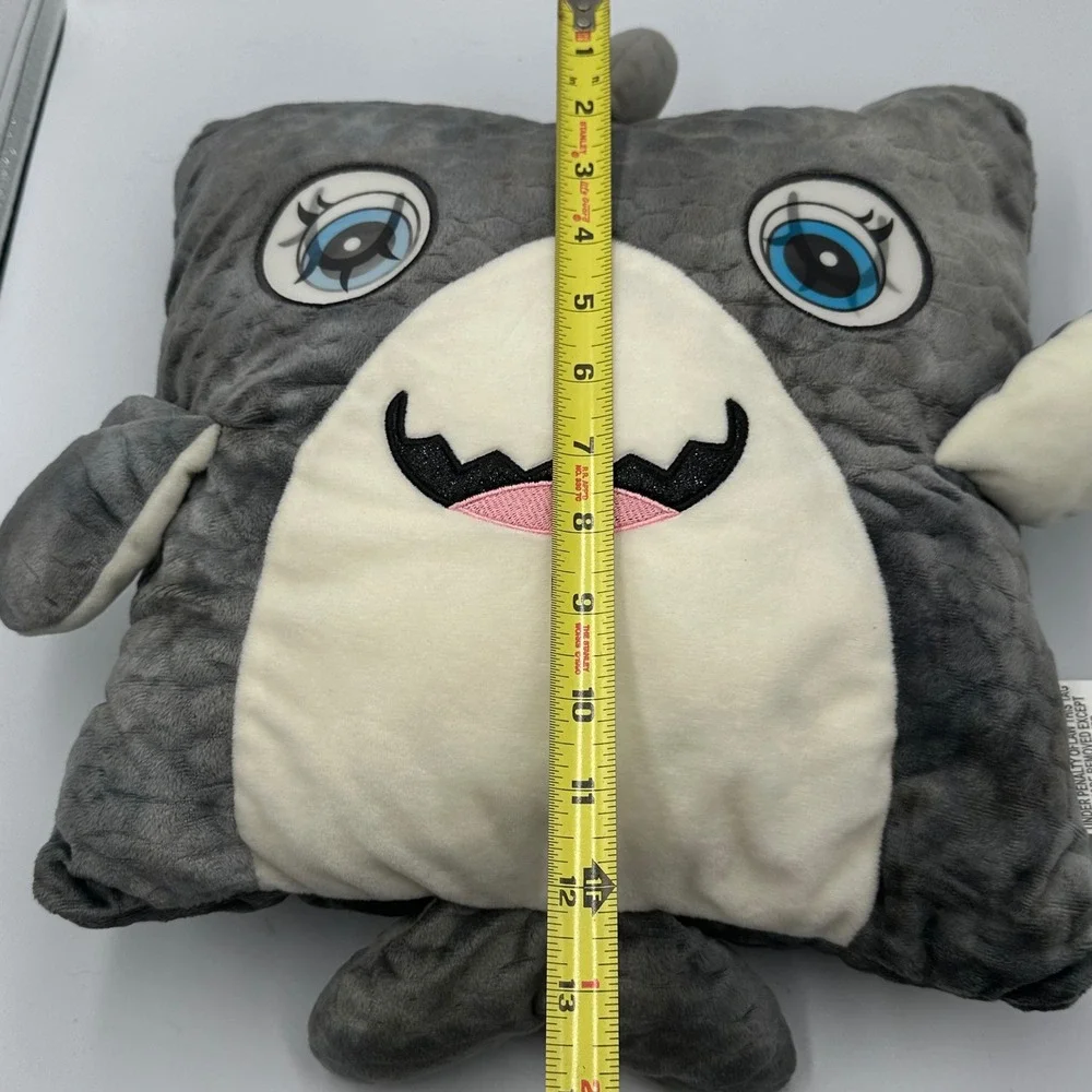 Hugfun Shark Plush Pillow Kids 14in Grey White Scaly Texture Soft Toy Cushion